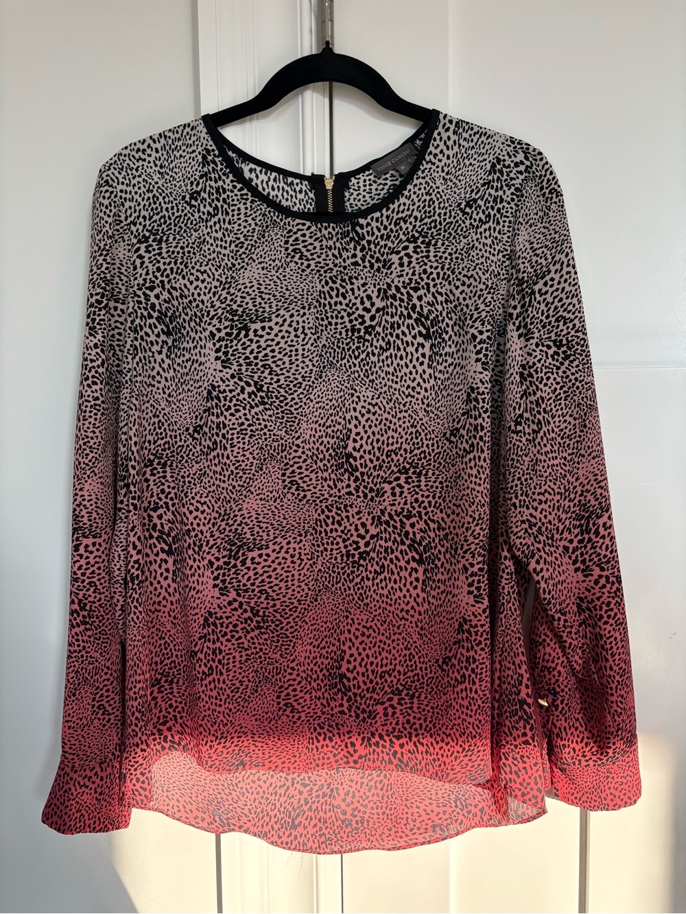 Vince Camuto Pink and Black Ombre Animal Print Long-Sleeve Top